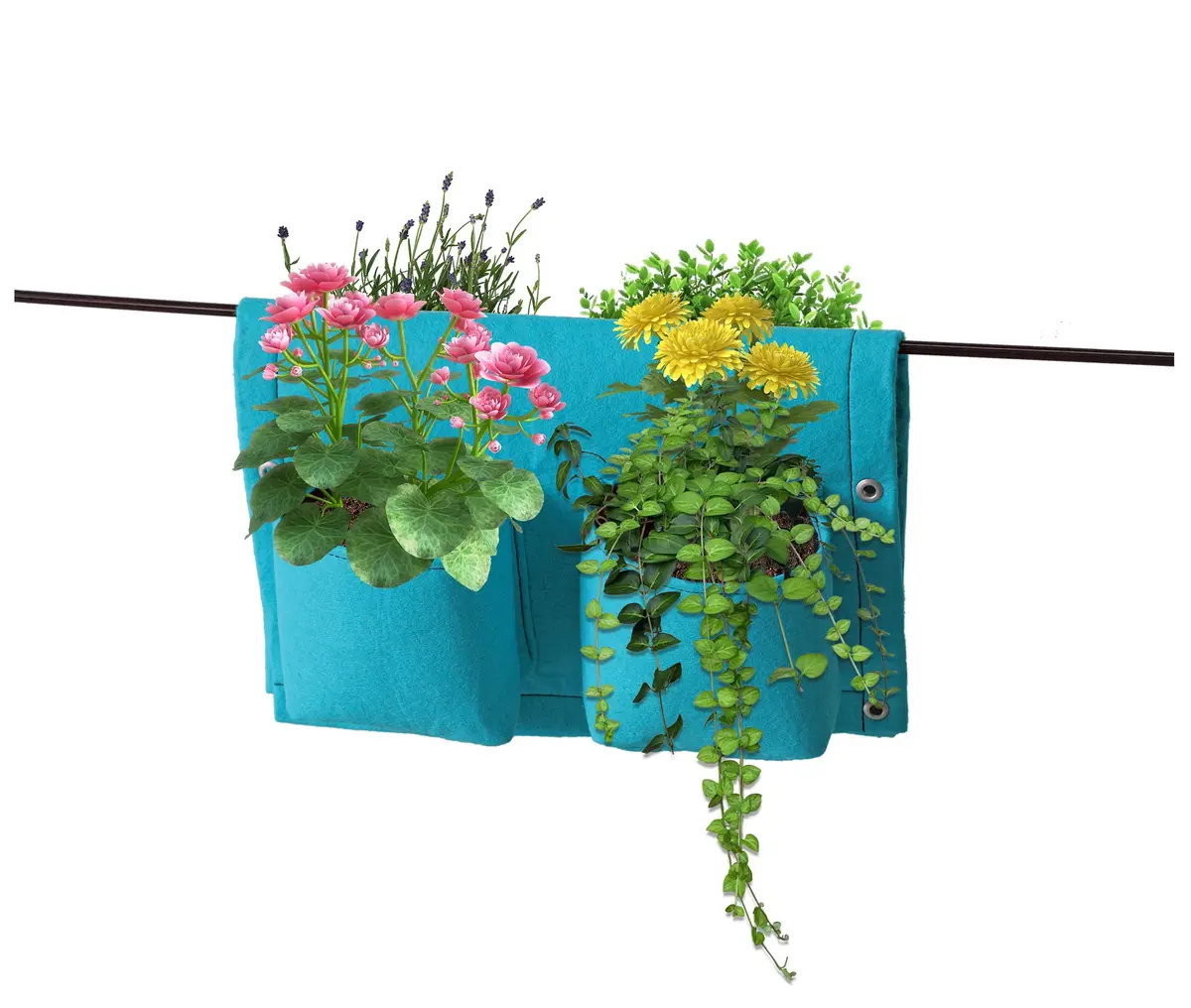 VegTrug Balcony Planter, 4-Pocket Rail Planter, Moisture-Lined Surface, Space-Saving, 16.54" x 22.83" x 3.94" | Blue - main product image