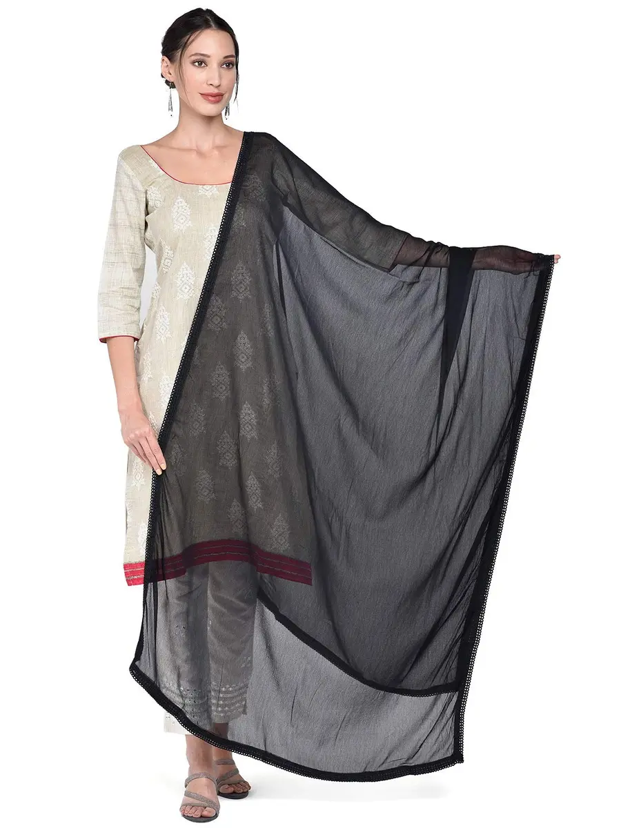 DUPATTA BAZAAR Women's Black Pure Chiffon Dupatta with Lace | Elegant Ethnic Wear (70-120 chars) - main product image