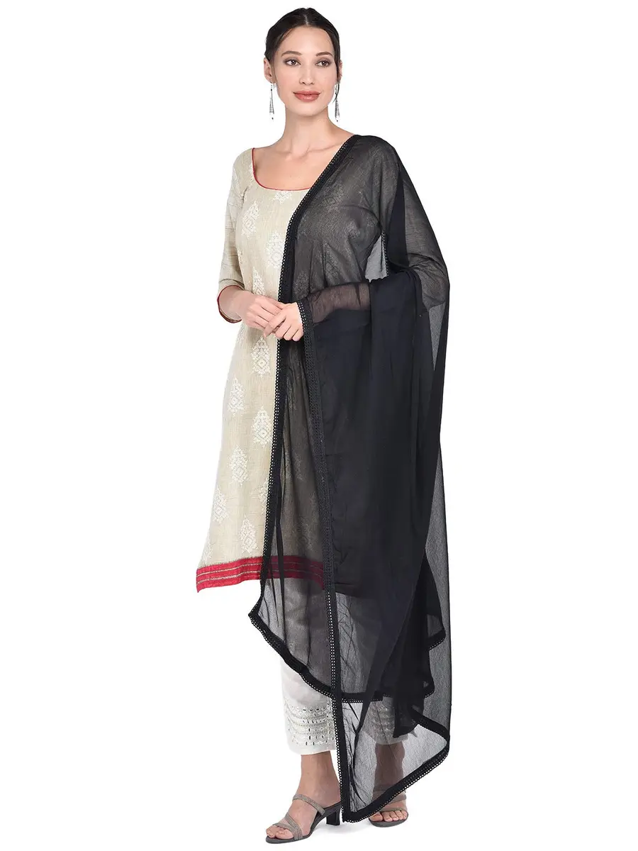 DUPATTA BAZAAR Women's Black Pure Chiffon Dupatta with Lace | Elegant Ethnic Wear (70-120 chars) - view 2