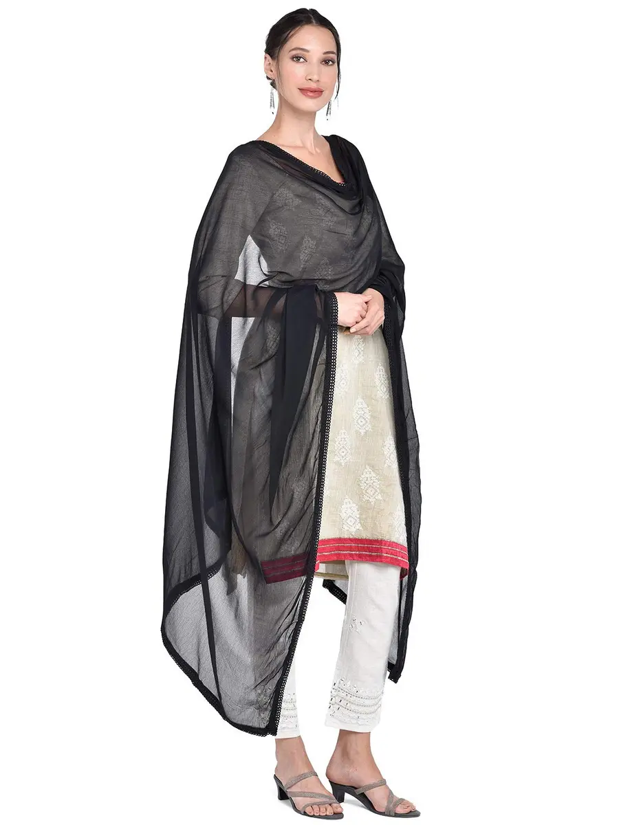 DUPATTA BAZAAR Women's Black Pure Chiffon Dupatta with Lace | Elegant Ethnic Wear (70-120 chars) - view 3