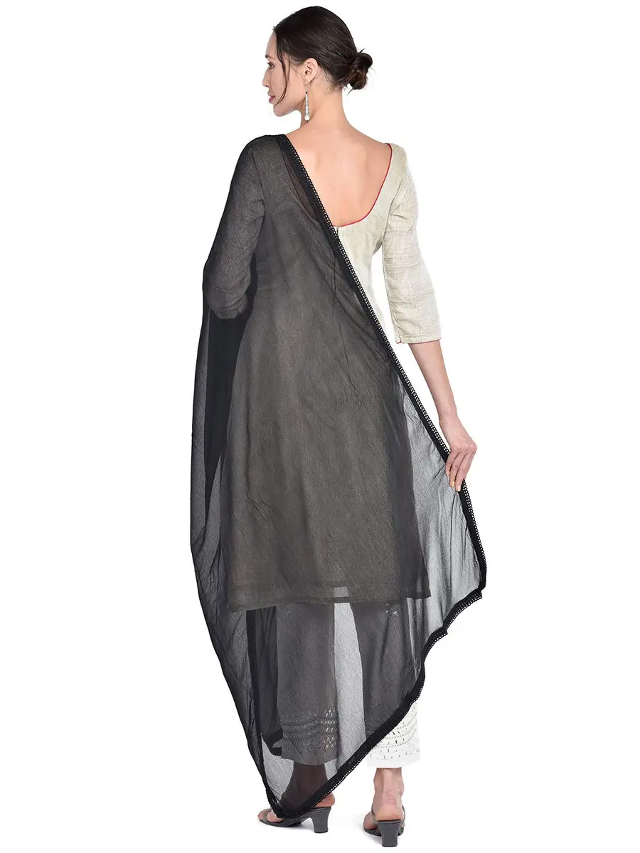 DUPATTA BAZAAR Women's Black Pure Chiffon Dupatta with Lace | Elegant Ethnic Wear (70-120 chars) - view 4