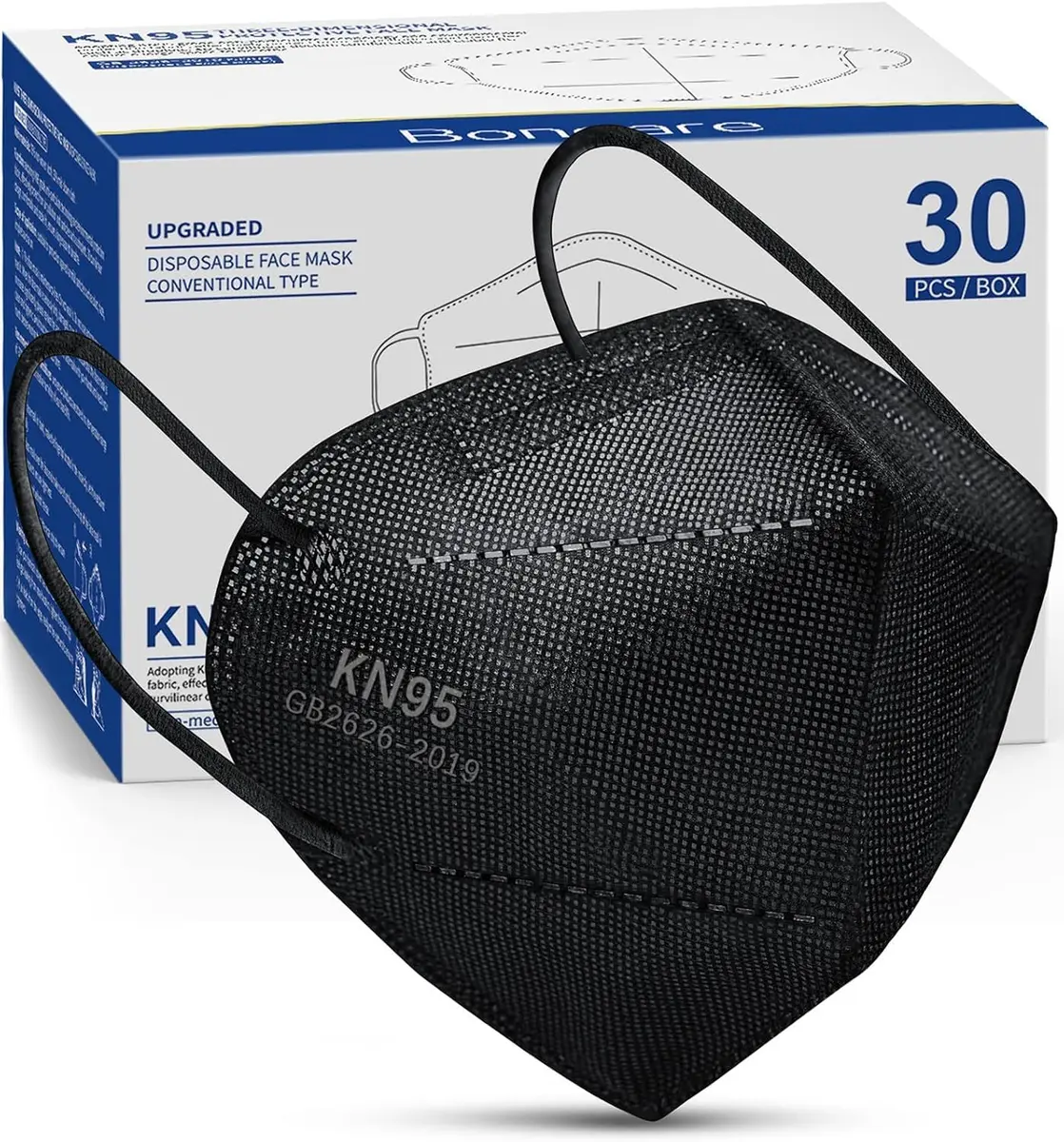 Boncare KN95 Black Face Masks 30 Pcs | 5-Layer Filtration ≥95% Breathable - main product image