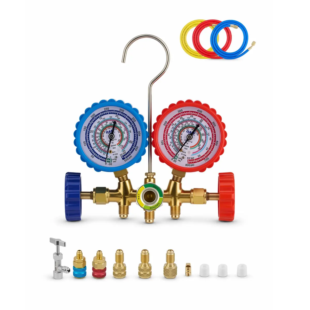Orion Motor Tech 3-Way Auto AC Manifold Gauge Set 5ft Hoses | R134a R410A R404A R22 Compatibility - main product image