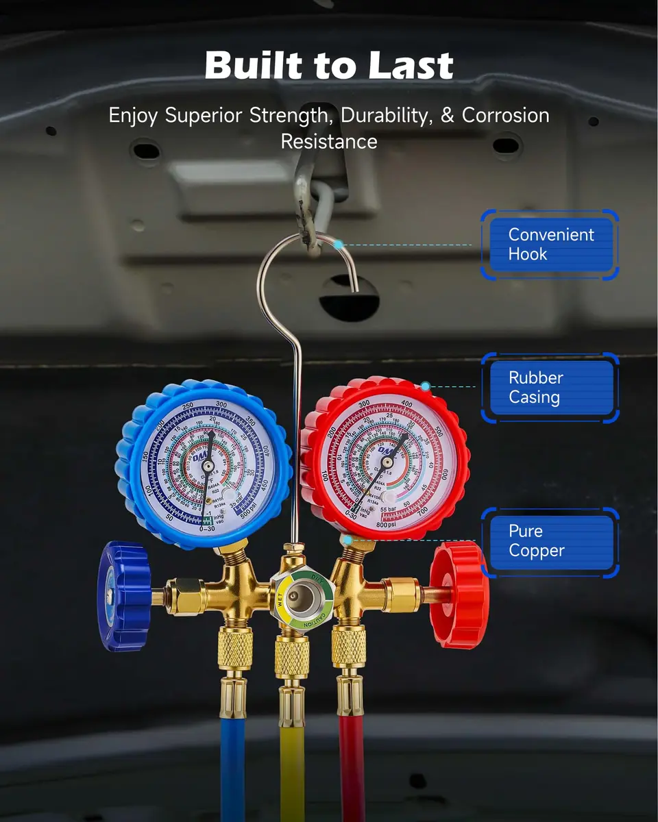 Orion Motor Tech 3-Way Auto AC Manifold Gauge Set 5ft Hoses | R134a R410A R404A R22 Compatibility - view 7