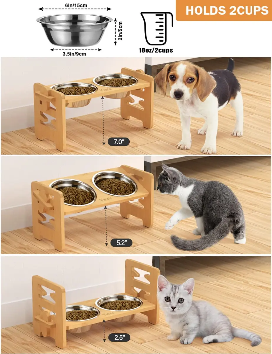 Vantic Elevated Dog Bowls, Small | Adjustable Height & Tilted Platform for Small Dogs - view 2