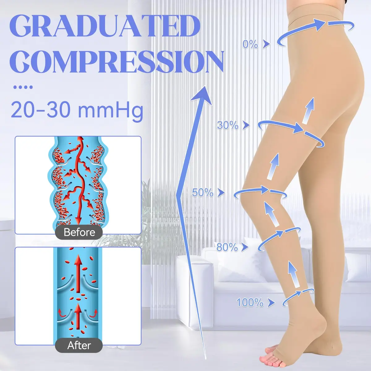 Athbavib Medical Open Toe Compression Pantyhose 20-30mmHg | Support for Varicose Veins & Edema, Unisex - view 2