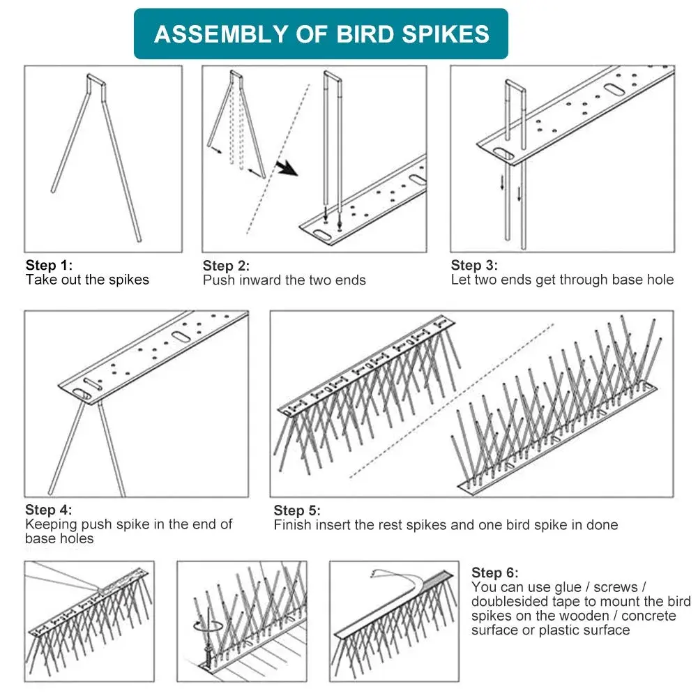 aushucu Stainless Steel Bird Spikes 21.6 Feet (20 Bases, 20 Sets) | Rust-Proof Pigeon Control for Buildings - view 7
