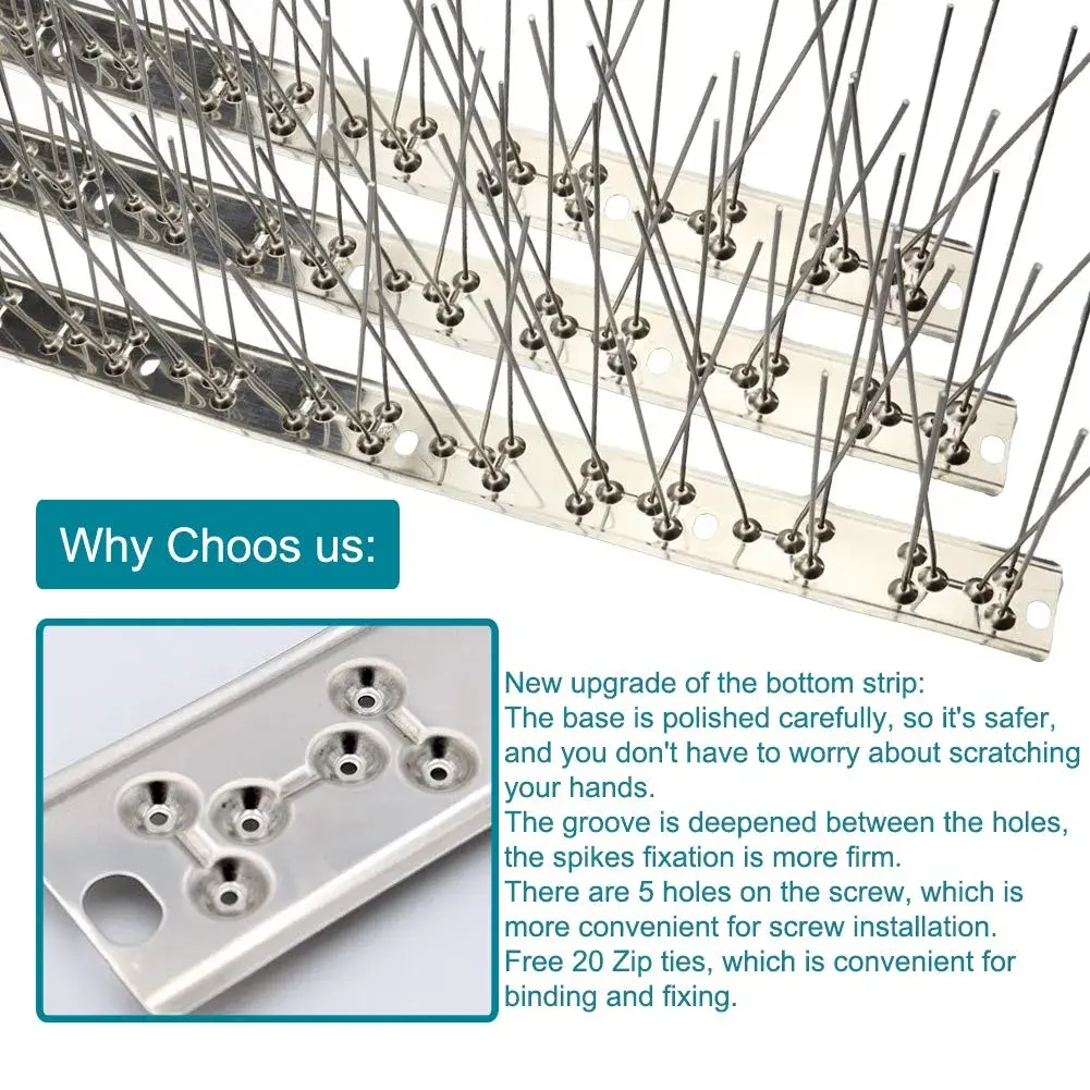 aushucu Stainless Steel Bird Spikes 21.6 Feet (20 Bases, 20 Sets) | Rust-Proof Pigeon Control for Buildings - view 4