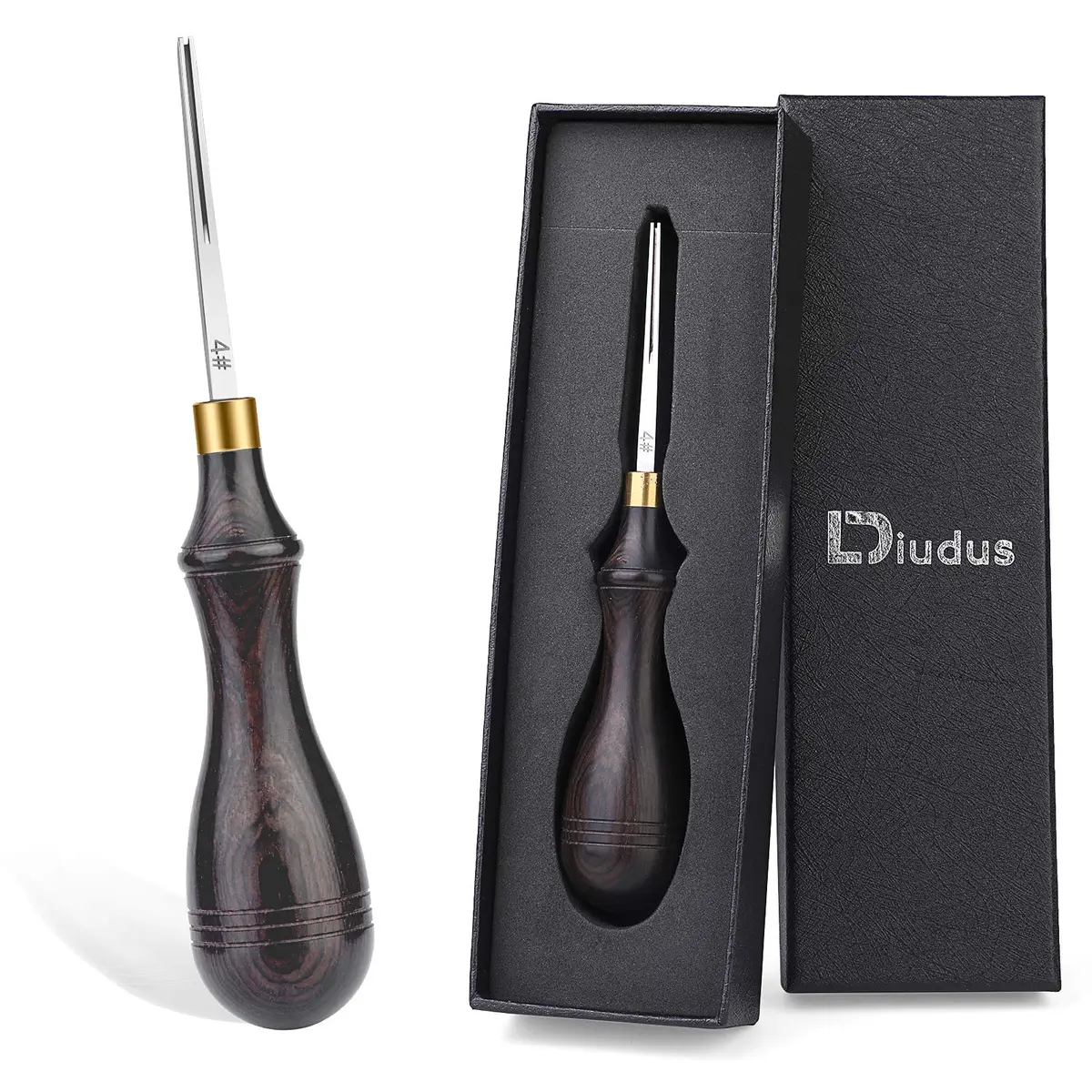 DIUDUS Leather Edge Beveler Tool 0.7mm (4#) with Wood Handle | Professional Grade Leather Skiving Tool - main product image