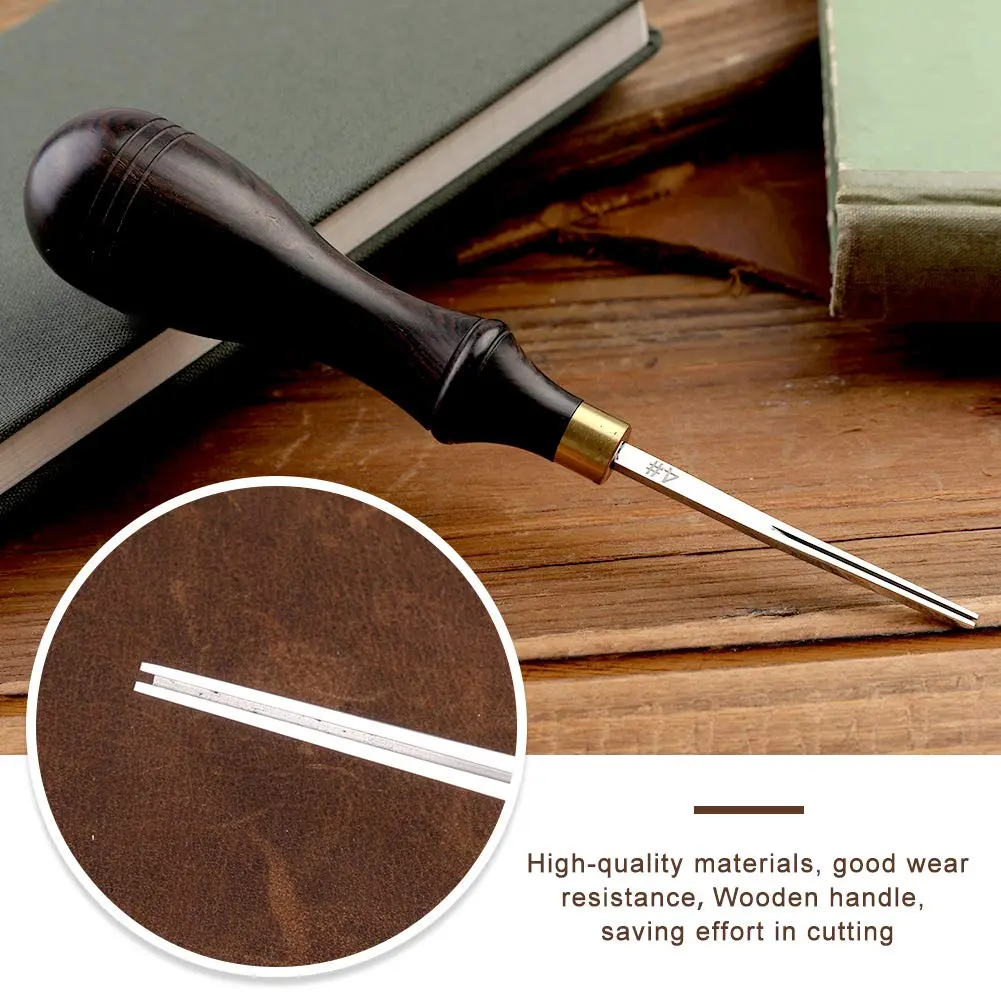 DIUDUS Leather Edge Beveler Tool 0.7mm (4#) with Wood Handle | Professional Grade Leather Skiving Tool - view 6