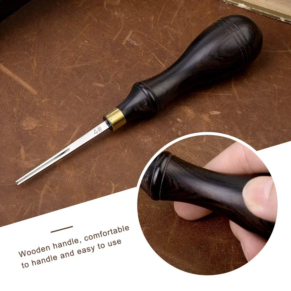 DIUDUS Leather Edge Beveler Tool 0.7mm (4#) with Wood Handle | Professional Grade Leather Skiving Tool - view 7