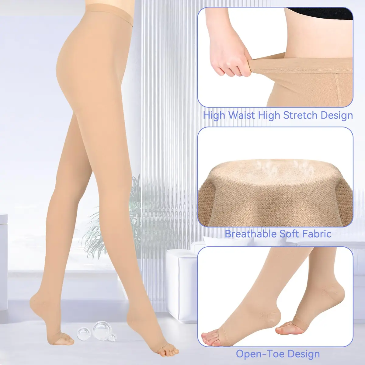 Athbavib 20-30mmHg Compression Pantyhose for Women & Men | Medical-Grade Support, Breathable Nylon & Spandex, Beige, Unisex - view 4