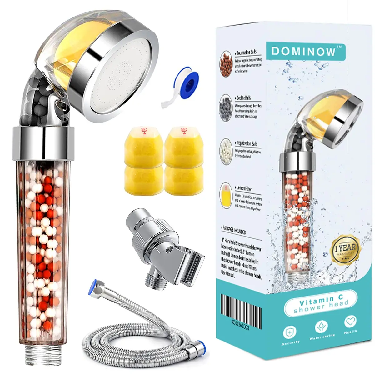 Dominow Vitamin C Shower Head with Handheld, High Pressure Filtered Showerhead (Silver | With Hose) - main product image