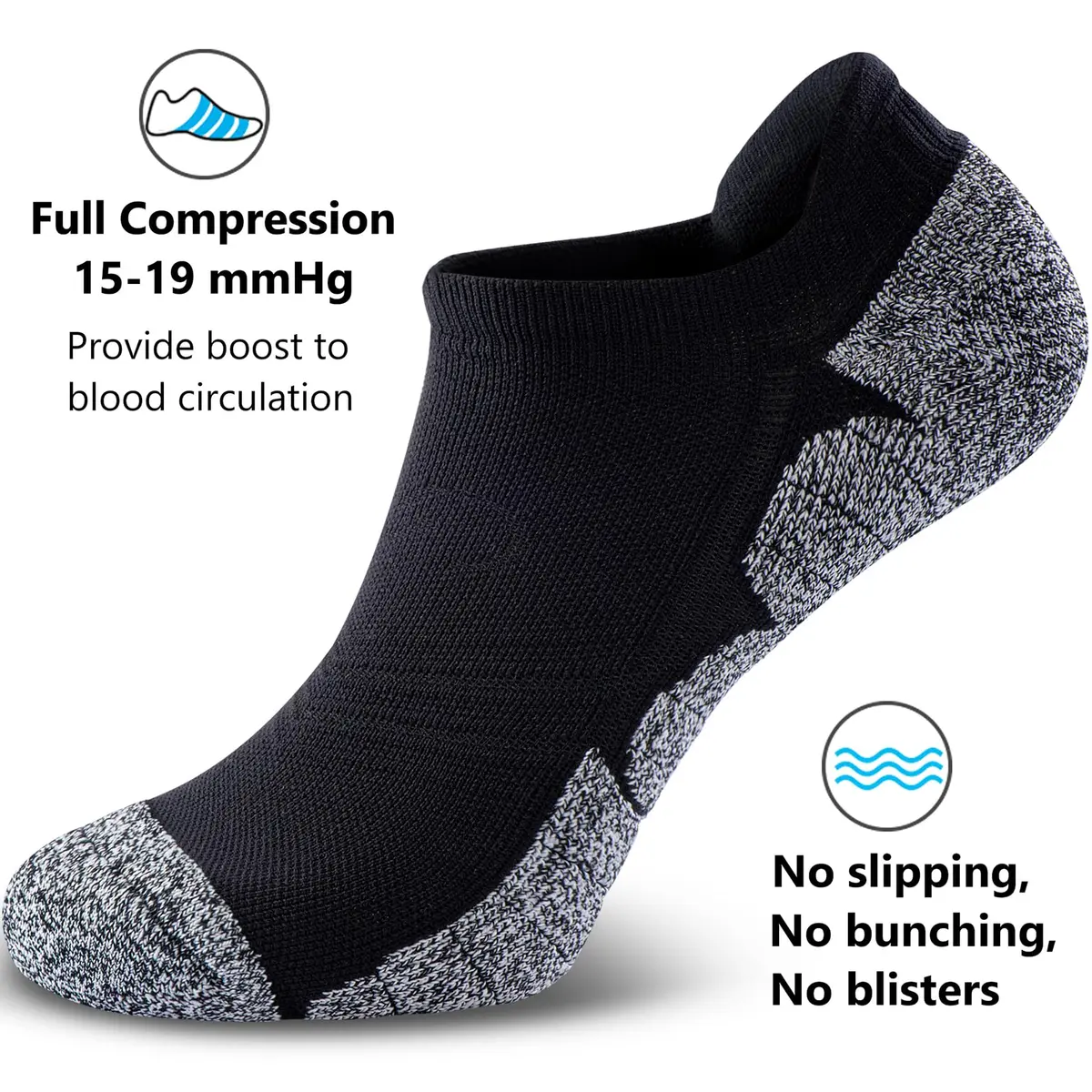 CWVLC No Show Sports Compression Socks 8-pairs | Moisture Wicking, Arch Support, No Slip, Cushioned, Low Cut - view 3