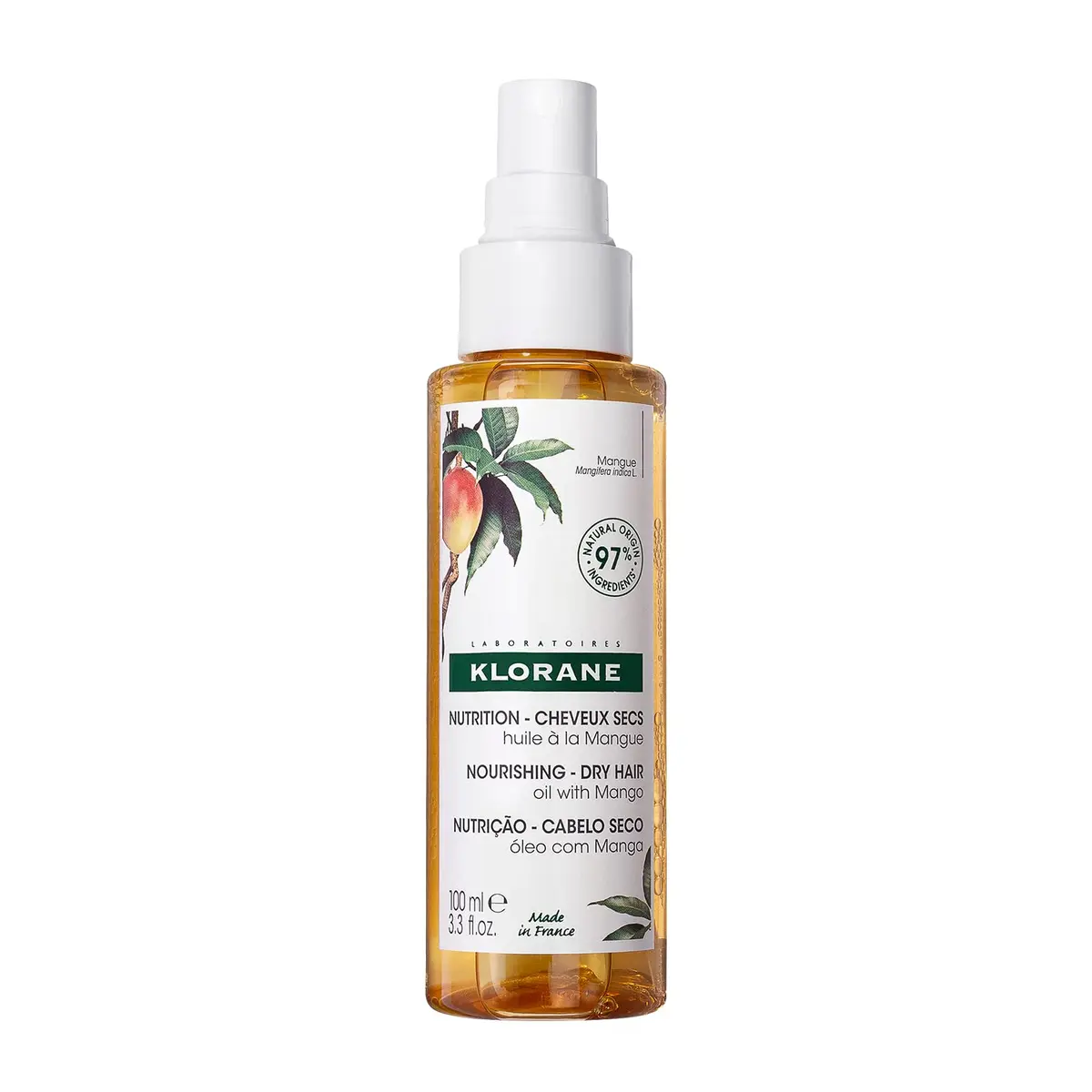 Klorane Nourishing Dry Hair Oil with Mango 3.3 Fl Oz | Hydrating & Protecting Vegan Spray - main product image