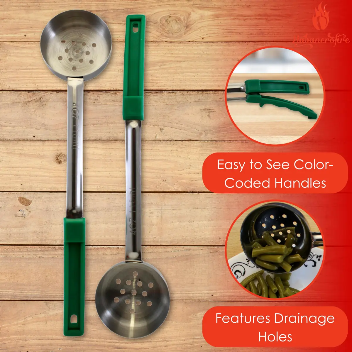 Habanerofire 4 oz Slotted Stainless Steel Portion Control Ladle Spoodle - Pack of 2 | Commercial Grade for Draining & Serving Pasta, Veggies - view 2