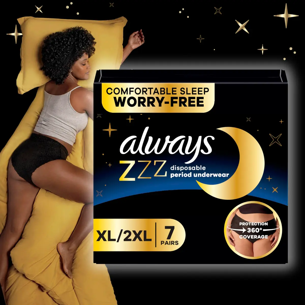 Always ZZZ Overnight Disposable Period Underwear for Women, Large, 14 Count | 360° Leak Protection - view 9