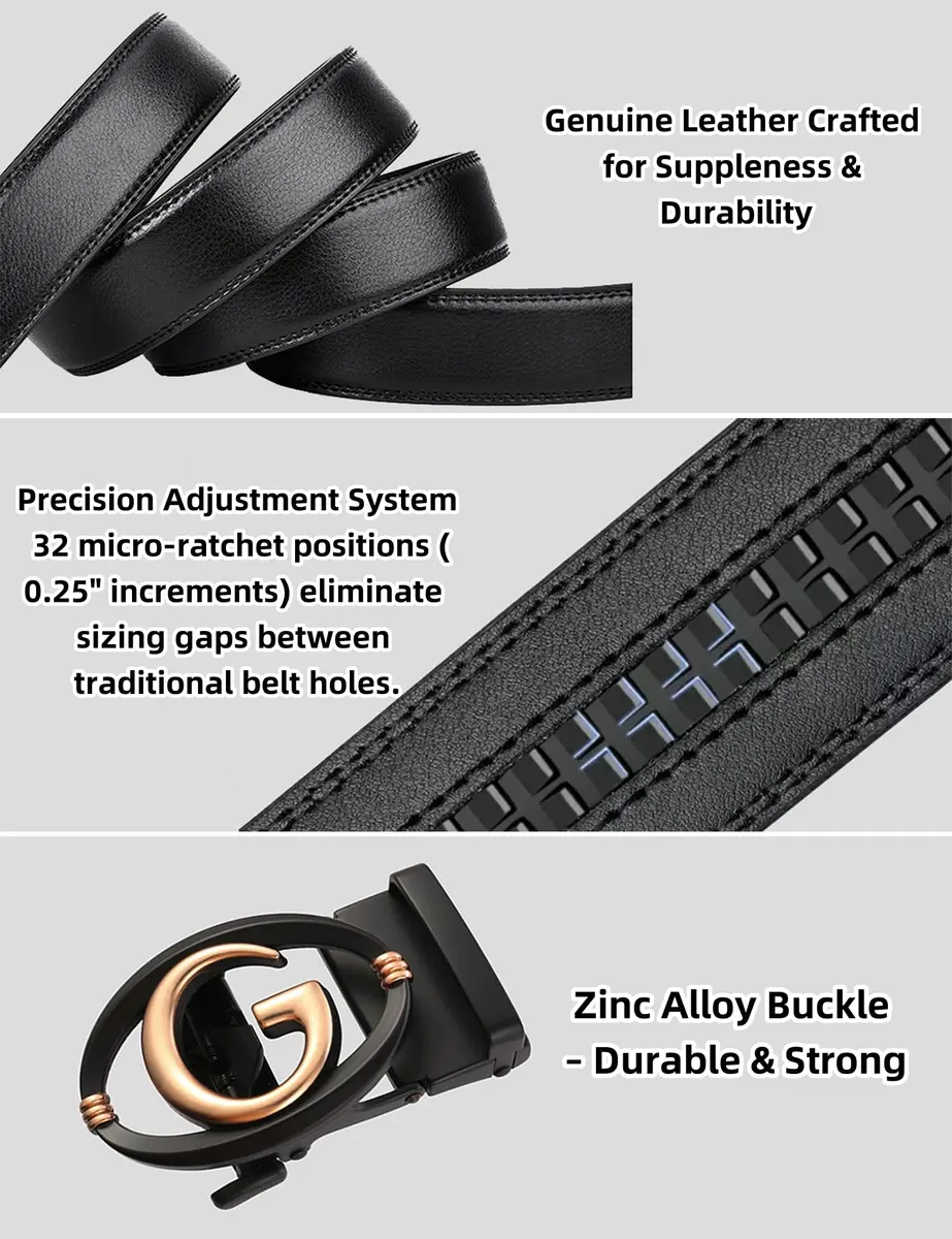 Civantiya Men's Ratchet Belt Leather Belt Adjustable 46-52" | Perfect Fit with Auto-Lock (Black Style 04, 1.38" Wide) - view 6