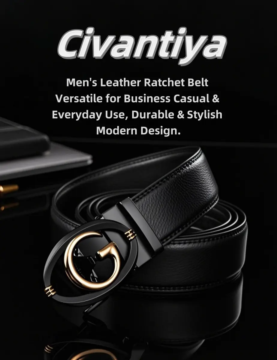 Civantiya Men's Ratchet Belt Leather Belt Adjustable 46-52" | Perfect Fit with Auto-Lock (Black Style 04, 1.38" Wide) - view 7