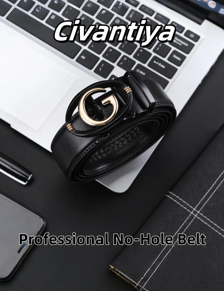 Civantiya Men's Ratchet Belt Leather Belt Adjustable 46-52" | Perfect Fit with Auto-Lock (Black Style 04, 1.38" Wide) - view 8