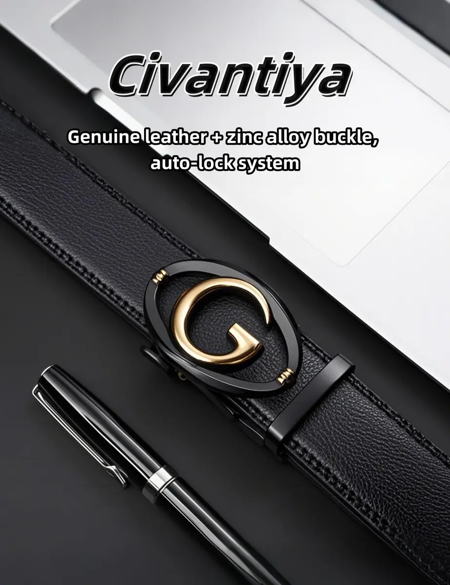 Civantiya Men's Ratchet Belt Leather Belt Adjustable 46-52" | Perfect Fit with Auto-Lock (Black Style 04, 1.38" Wide) - view 4
