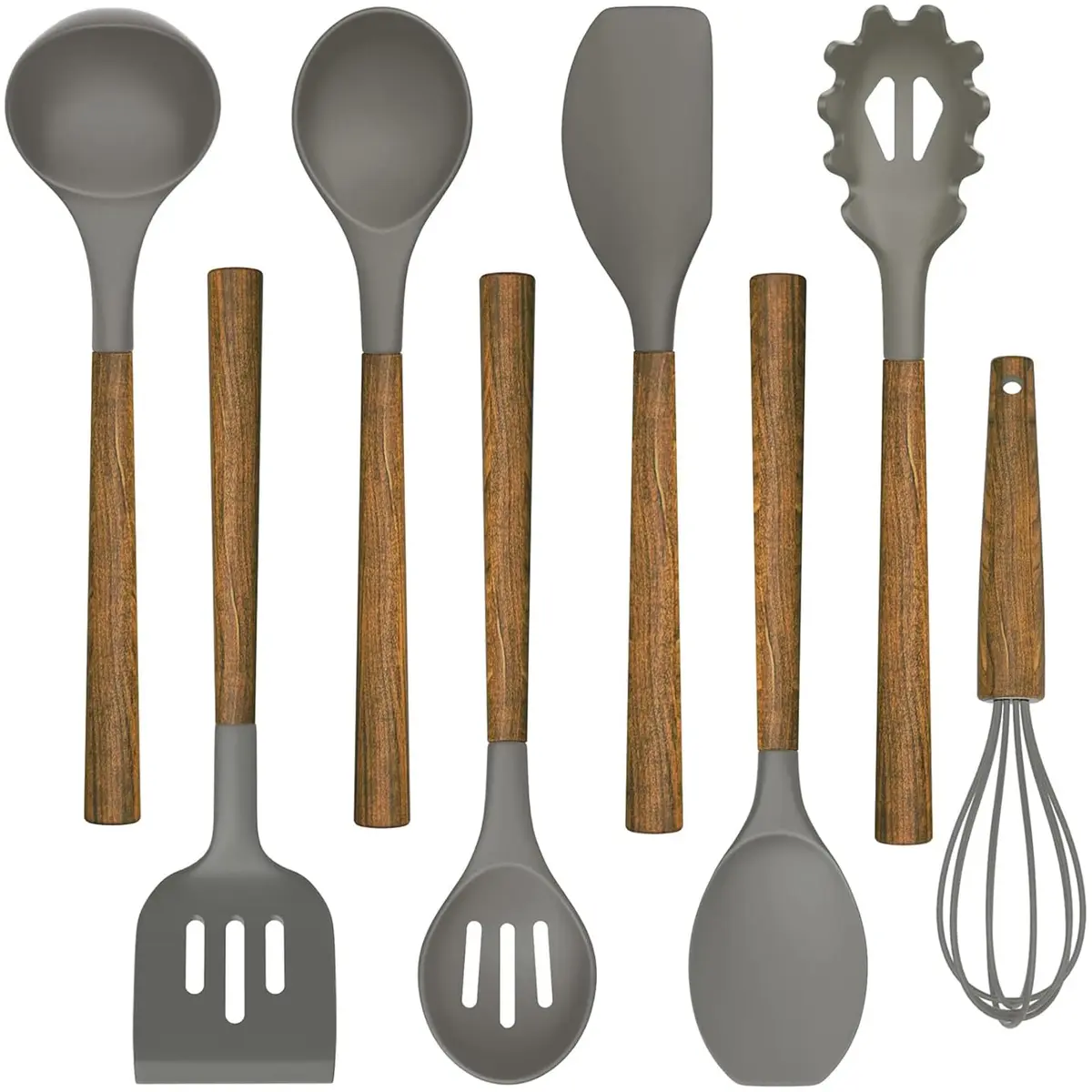 Umite Chef Silicone Cooking Utensil Set with Acacia Wooden Handles, 8-Piece Set | Heat Resistant Spatula & Kitchen Gadgets - main product image