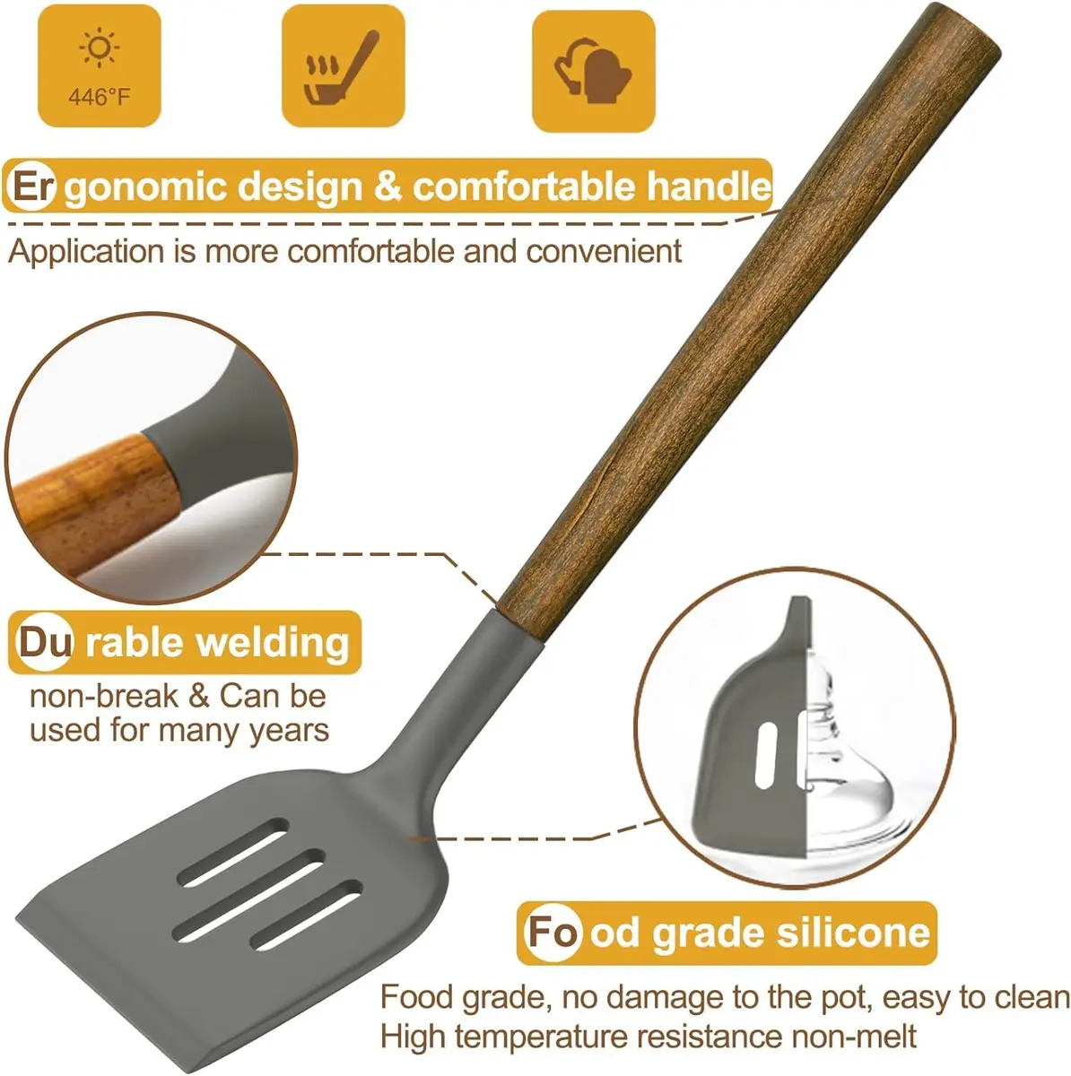 Umite Chef Silicone Cooking Utensil Set with Acacia Wooden Handles, 8-Piece Set | Heat Resistant Spatula & Kitchen Gadgets - view 7