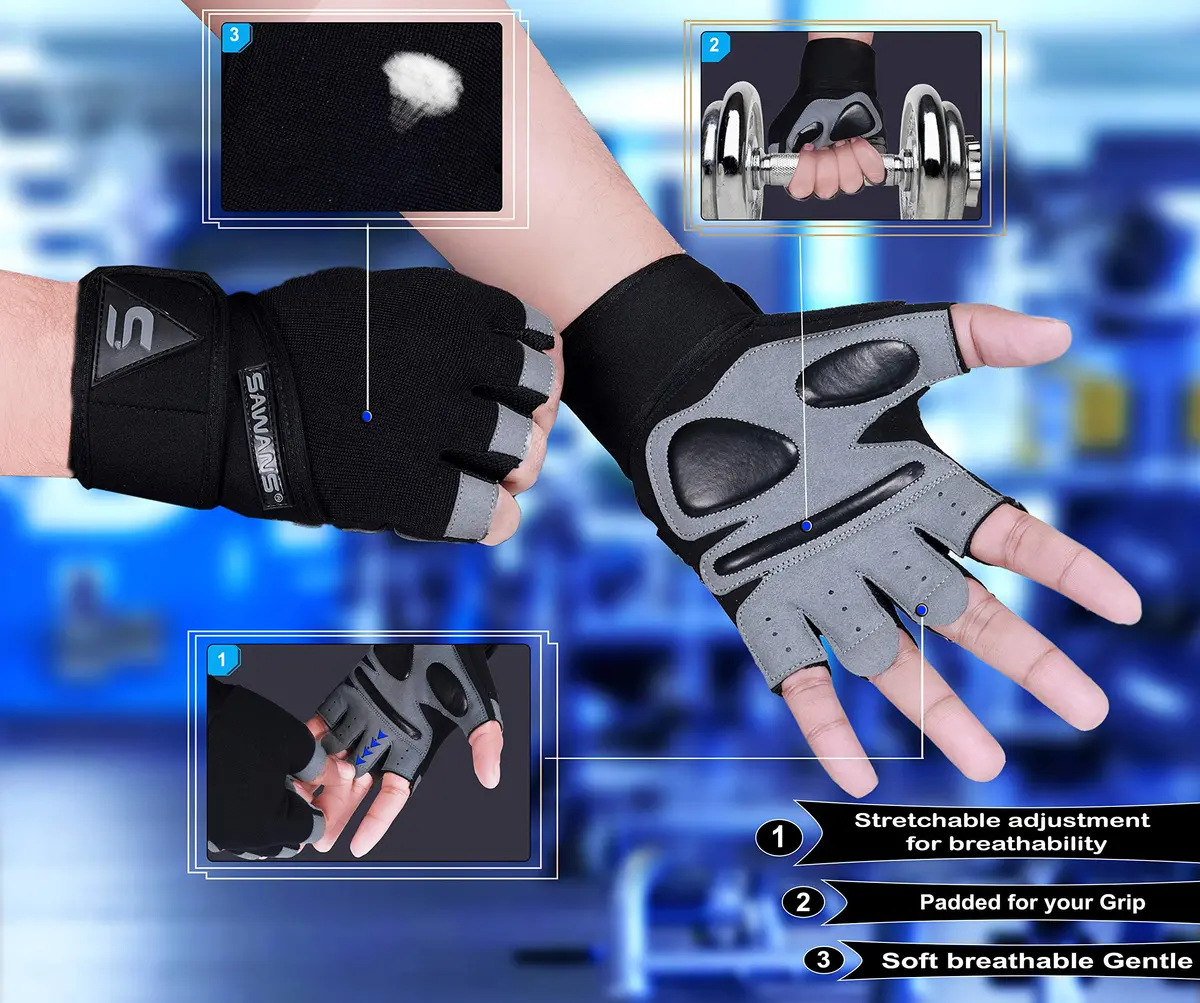 SAWANS Fitness Workout Gloves for Men Women | Breathable, Wrist Support & Padded Grip (S) - view 2