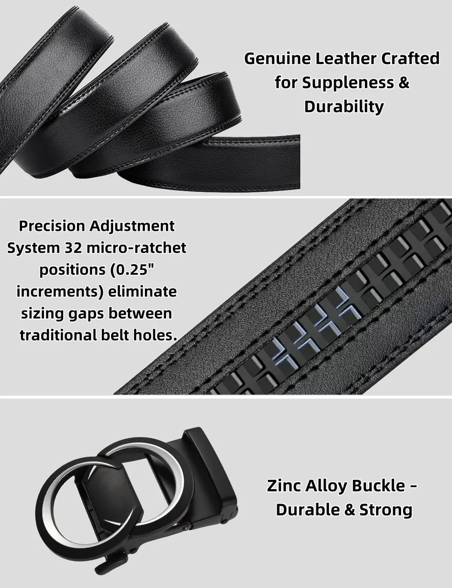 Civantiya Men's Ratchet Belt Leather Belt 36-42" | Perfect Fit with Auto-Lock (Black Style 01, 1.38" Wide) - view 6