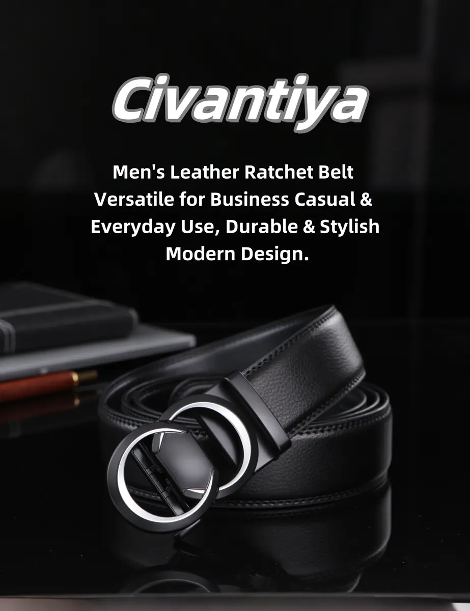 Civantiya Men's Ratchet Belt Leather Belt 36-42" | Perfect Fit with Auto-Lock (Black Style 01, 1.38" Wide) - view 7