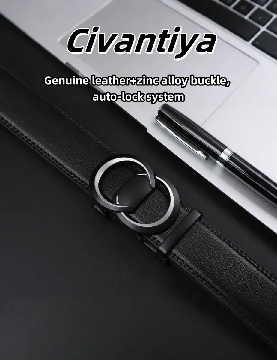 Civantiya Men's Ratchet Belt Leather Belt 36-42" | Perfect Fit with Auto-Lock (Black Style 01, 1.38" Wide) - view 4