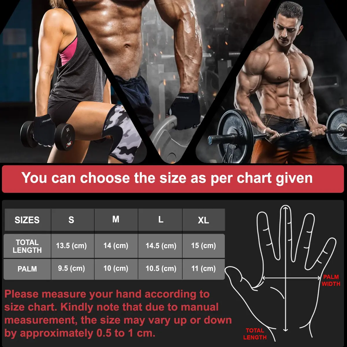 SAWANS Fitness Workout Gloves for Men Women | Breathable, Wrist Support & Padded Grip (M, Short Wrist) - view 5