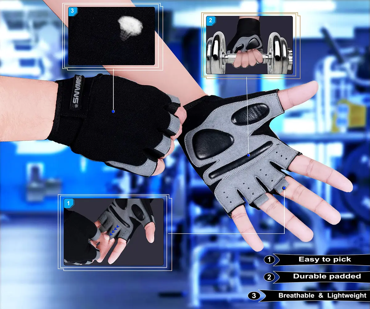 SAWANS Fitness Workout Gloves for Men Women | Breathable, Wrist Support & Padded Grip (M, Short Wrist) - view 6