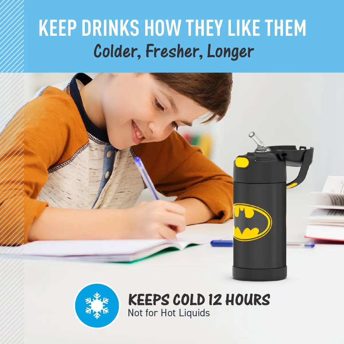 THERMOS FUNTAINER Batman Water Bottle with Straw, 355ml (12oz) | Keeps Drinks Cold for 12 Hours - view 5