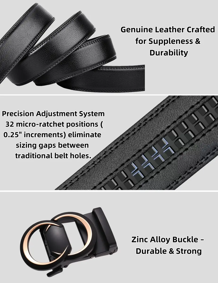 Civantiya Men's Ratchet Belt Leather Belt Adjustable for Men Gift 1 3/8 in (3.49 cm) | Perfect Fit & Urban Style - view 6