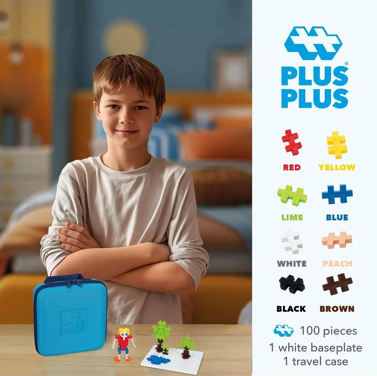 PLUS PLUS Travel Case, 100 Piece Basic Mix | Mini Waffle Blocks for Kids - view 2