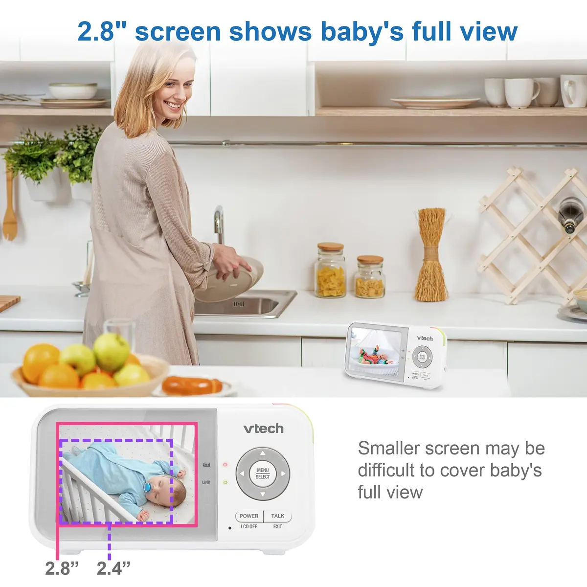 VTech VM923 Baby Monitor with Pan-Tilt-Zoom Camera | Secure FHSS Transmission, 19-Hour Battery, 2.8" Screen, 1000ft Range, Temp Sensor, 2-Way Talk - view 5