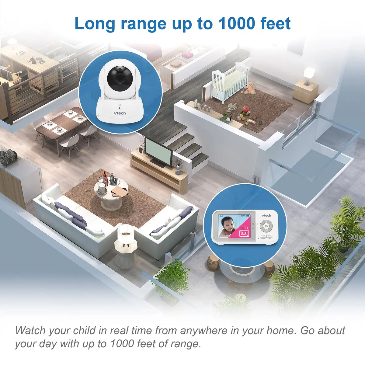 VTech VM923 Baby Monitor with Pan-Tilt-Zoom Camera | Secure FHSS Transmission, 19-Hour Battery, 2.8" Screen, 1000ft Range, Temp Sensor, 2-Way Talk - view 8