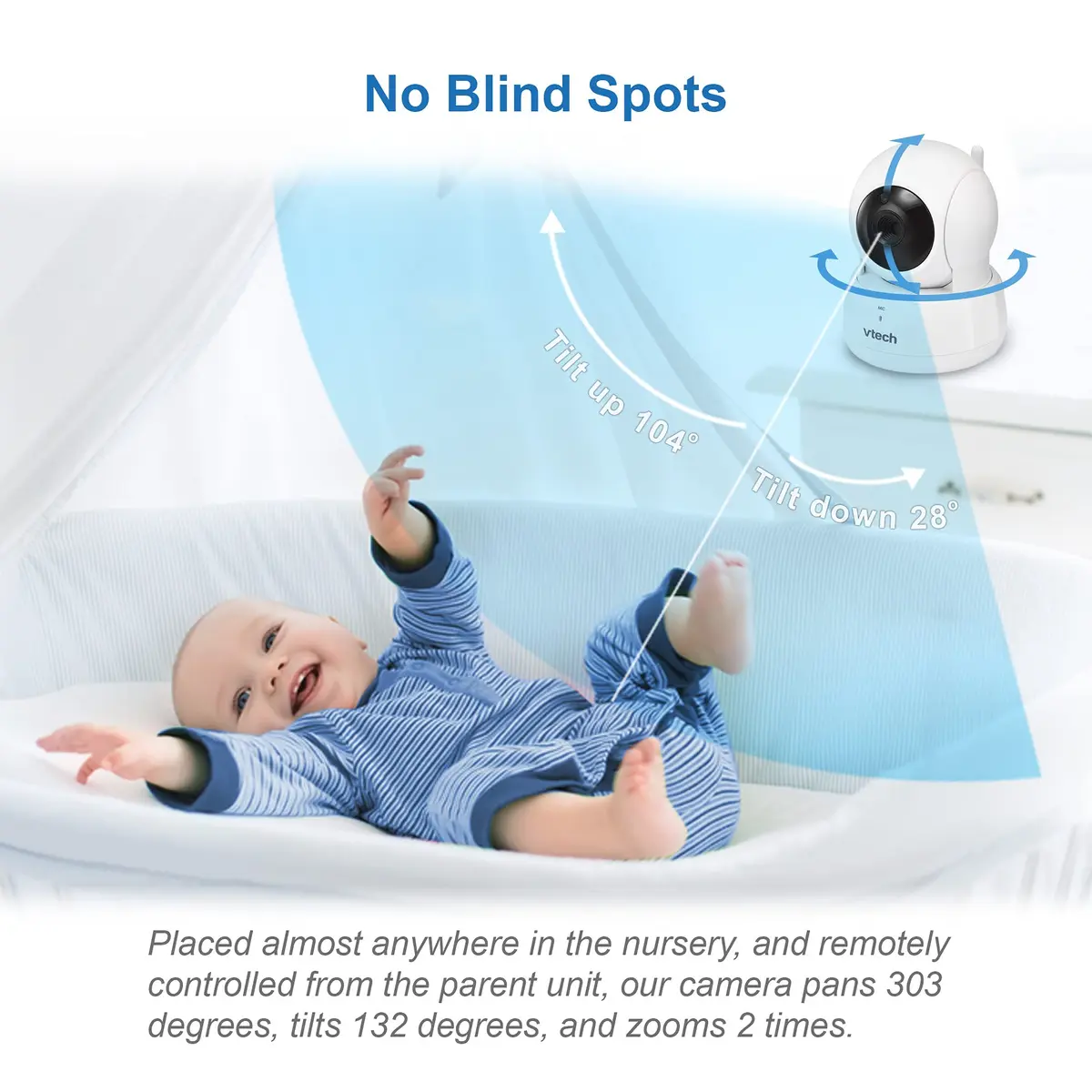 VTech VM923 Baby Monitor with Pan-Tilt-Zoom Camera | Secure FHSS Transmission, 19-Hour Battery, 2.8" Screen, 1000ft Range, Temp Sensor, 2-Way Talk - view 3
