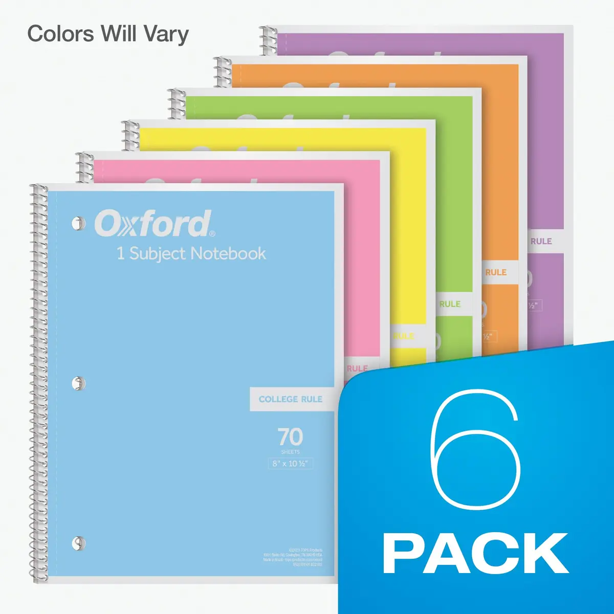 Oxford Pastel Pink Spiral Notebook, 1 Subject, College Ruled, 8 x 10-1/2 Inch, 70 Sheets, Set of 6 - view 7