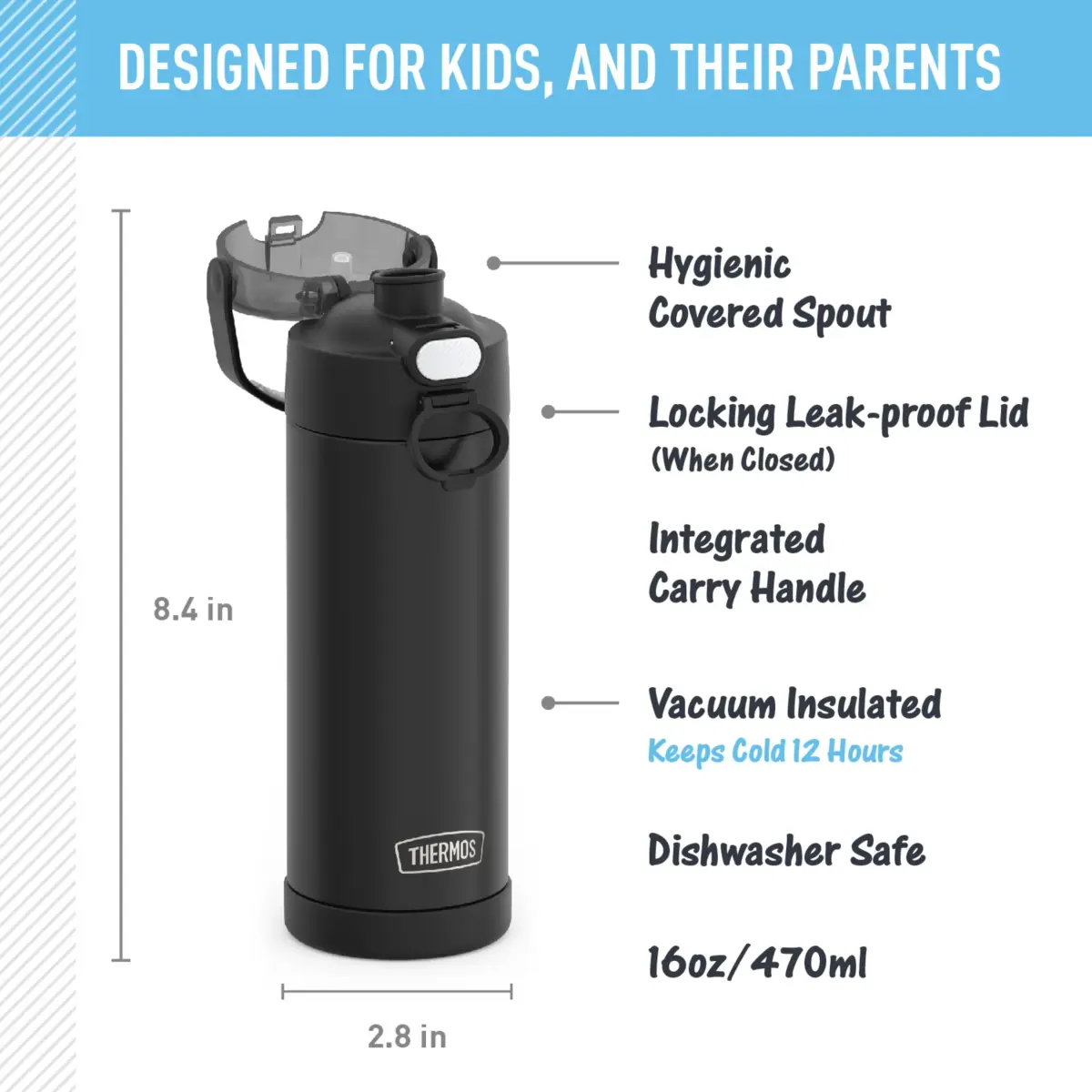 THERMOS FUNTAINER Water Bottle with Spout, 16oz (473ml) | Keeps Drinks Cold Up to 12 Hours - view 2