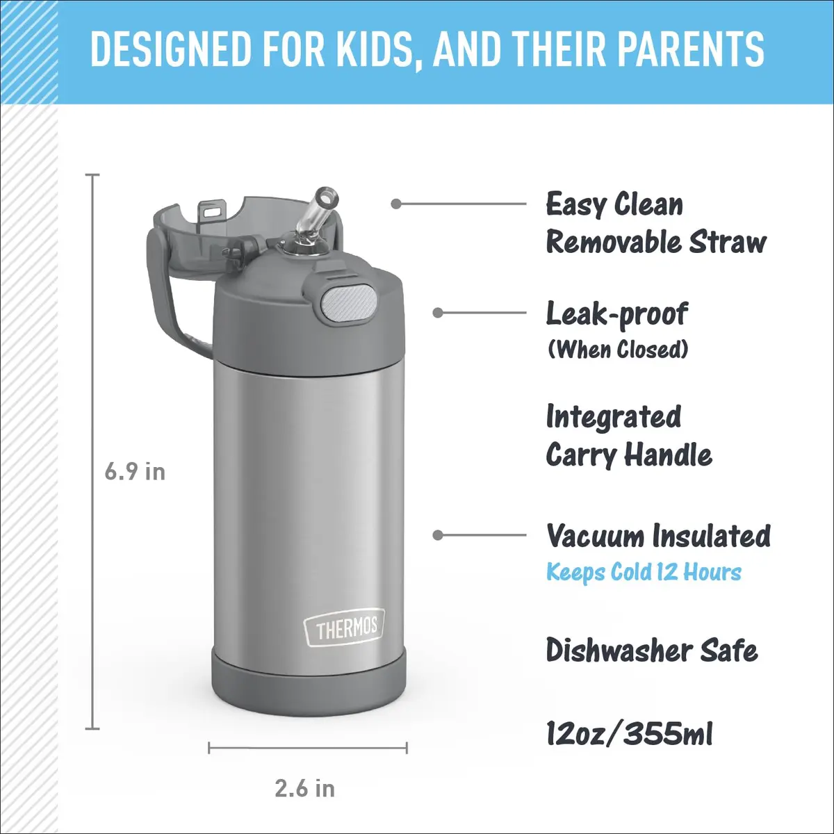 THERMOS FUNTAINER Water Bottle with Straw, 12oz (355ml) | Keeps Drinks Cold for 12 Hours - view 2
