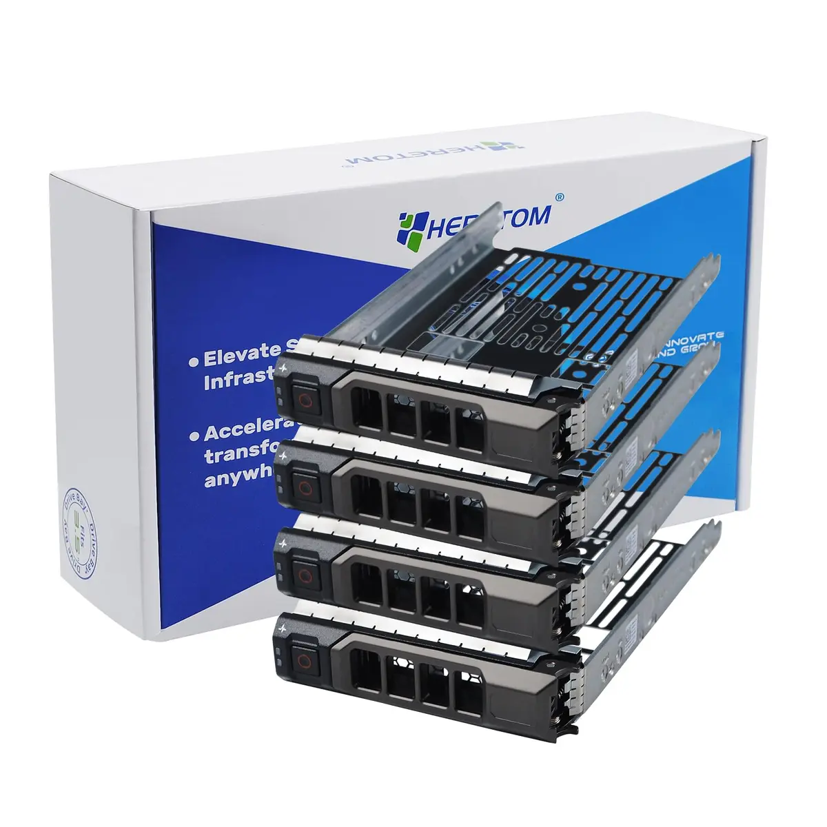 Heretom Hard Drive Tray Caddy Pack-4 | Compatible with Dell Poweredge 11/12/13 Series, Metal, 3.5 inch SSD Mounting Bracket - main product image