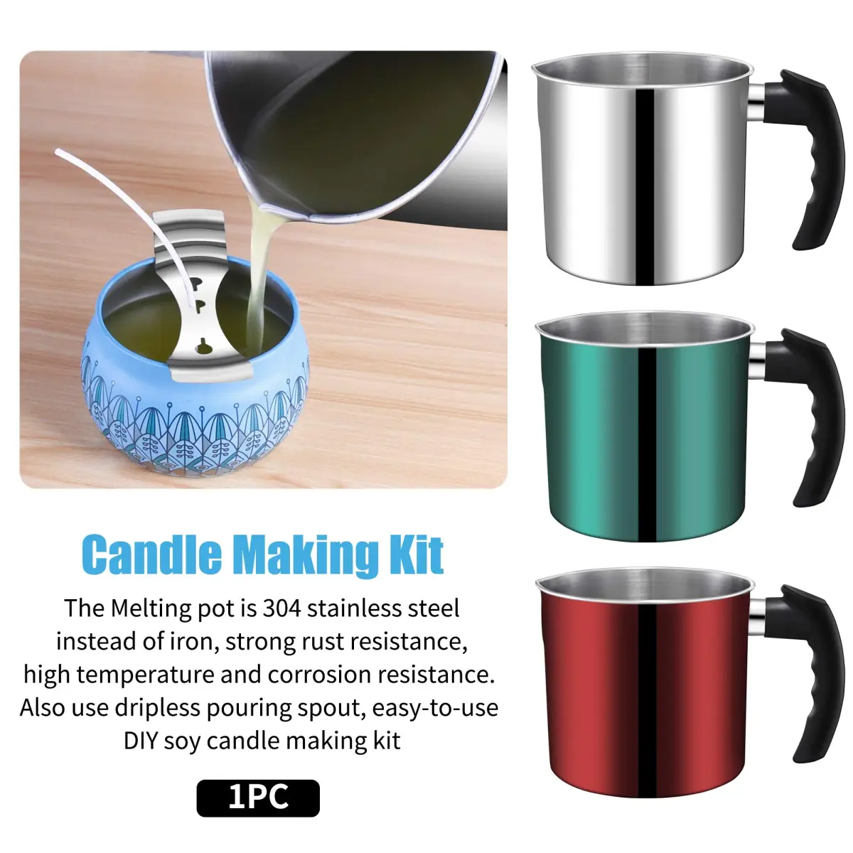 DINGPAI 1300ml (44oz) Stainless Steel Candle Pouring Pot with Spoon | Large Capacity for DIY Candle Making - view 6