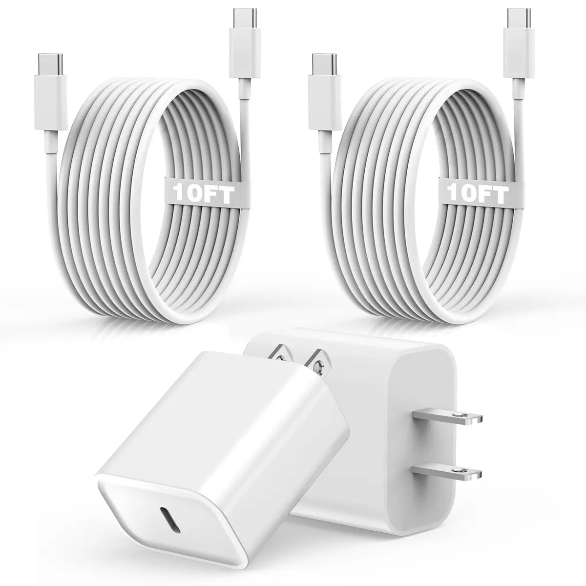 Nuinno 20W Fast Charger for iPhone 17/16/15 & iPad, 2 Pack, 10FT Cables | Ultra-Fast Charging with Safety - main product image