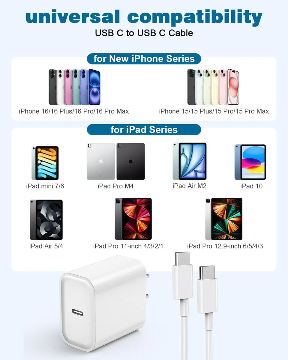 Nuinno 20W Fast Charger for iPhone 17/16/15 & iPad, 2 Pack, 10FT Cables | Ultra-Fast Charging with Safety - view 7