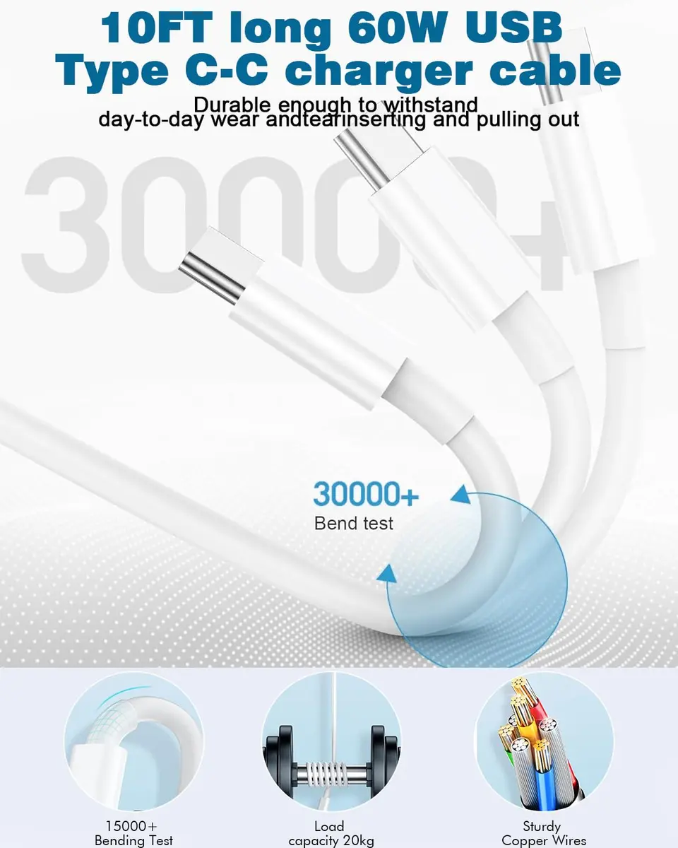 Nuinno 20W Fast Charger for iPhone 17/16/15 & iPad, 2 Pack, 10FT Cables | Ultra-Fast Charging with Safety - view 4