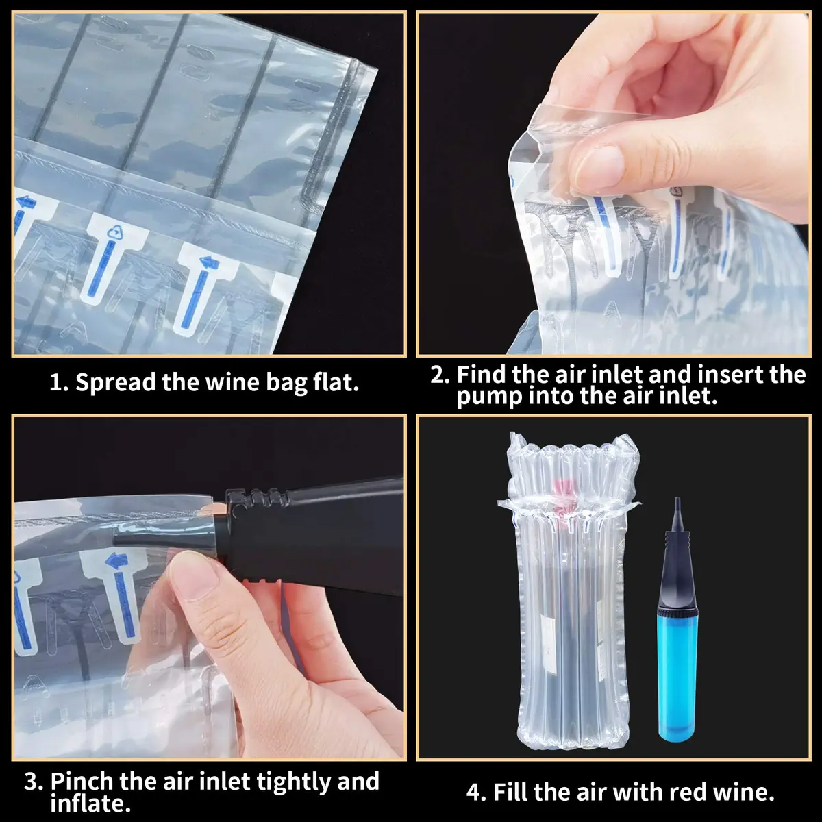Conilly Wine Bottle Travel Protector Bags, 15 Packs Inflatable Air Column Packaging Bubble Bag with Free Inflator Pump, 16.75 x 9.5 inches | Reusable Wine Bottle Protector for Safe Transportation - view 3