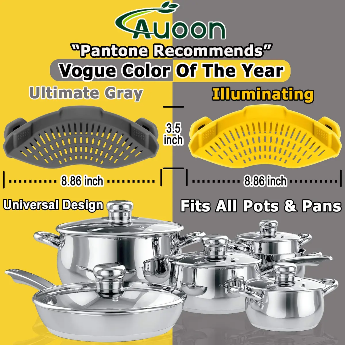 AUOON Clip On Food Strainer for Pots 2Pack | Space-Saving Silicone Kitchen Gadget - view 6