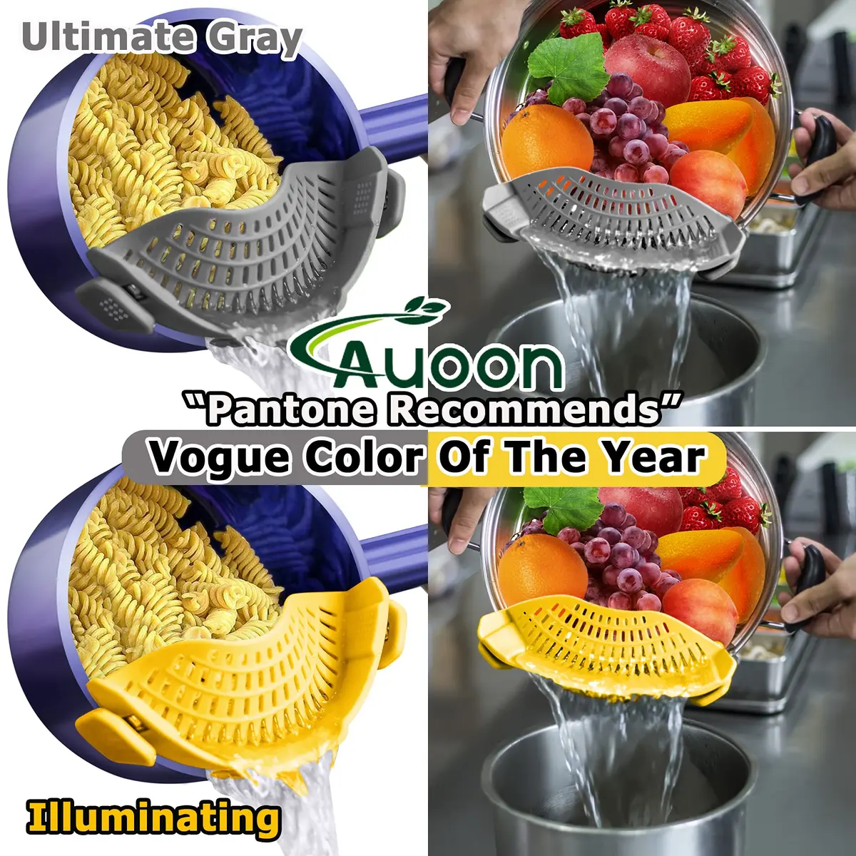 AUOON Clip On Food Strainer for Pots 2Pack | Space-Saving Silicone Kitchen Gadget - view 2